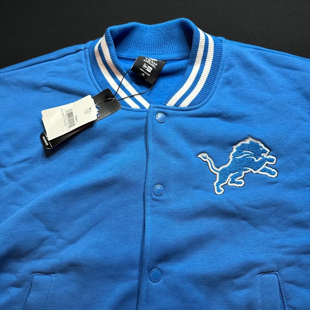 New Era Detroit Lions NFL Team Apparel Varsity Jacket Blue Womens XL NWT